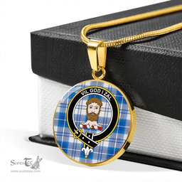 Scottish Menzies Dress Dance; Blue Modern Clan Tartan Circle Necklace - Crest Classic Scottish Plaid Tartan Plaid