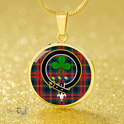 Scottish Harvey Modern Clan Tartan Circle Necklace - Crest Classic Scottish Plaid Tartan Plaid