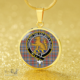 Scottish MacPherson Crubin Weathered Clan Tartan Circle Necklace - Crest Classic Scottish Plaid Tartan Plaid
