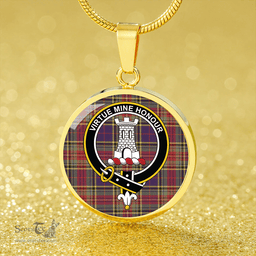 Scottish Beaton Weathered Clan Tartan Circle Necklace - Crest Classic Scottish Plaid Tartan Plaid