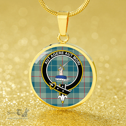 Scottish Barclay Hunting #2 Ancient Clan Tartan Circle Necklace - Crest Classic Scottish Plaid Tartan Plaid