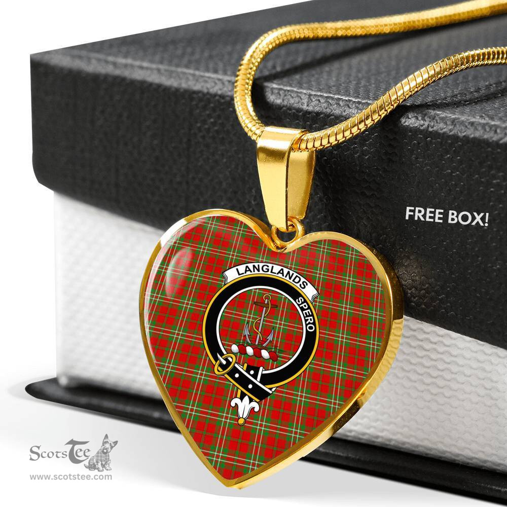 Scottish Langlands Clan Tartan Heart Necklace - Crest Classic  Scottish Plaid Tartan Plaid