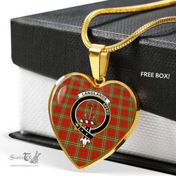 Scottish Langlands Clan Tartan Heart Necklace - Crest Classic  Scottish Plaid Tartan Plaid