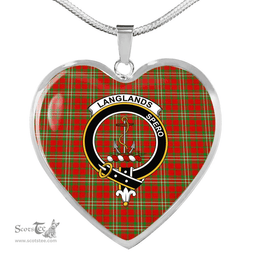 Scottish Langlands Clan Tartan Heart Necklace - Crest Classic  Scottish Plaid Tartan Plaid