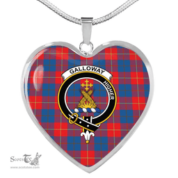 Scottish Galloway Red Clan Tartan Heart Necklace - Crest Classic  Scottish Plaid Tartan Plaid