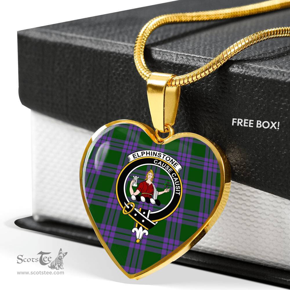 Scottish Elphinstone Clan Tartan Heart Necklace - Crest Classic  Scottish Plaid Tartan Plaid