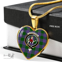 Scottish Elphinstone Clan Tartan Heart Necklace - Crest Classic  Scottish Plaid Tartan Plaid
