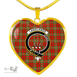 Scottish Langlands Clan Tartan Heart Necklace - Crest Classic  Scottish Plaid Tartan Plaid