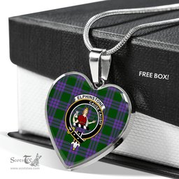 Scottish Elphinstone Clan Tartan Heart Necklace - Crest Classic  Scottish Plaid Tartan Plaid