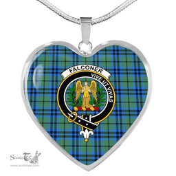 Scottish Falconer Clan Tartan Heart Necklace - Crest Classic  Scottish Plaid Tartan Plaid