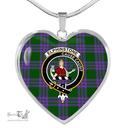 Scottish Elphinstone Clan Tartan Heart Necklace - Crest Classic  Scottish Plaid Tartan Plaid