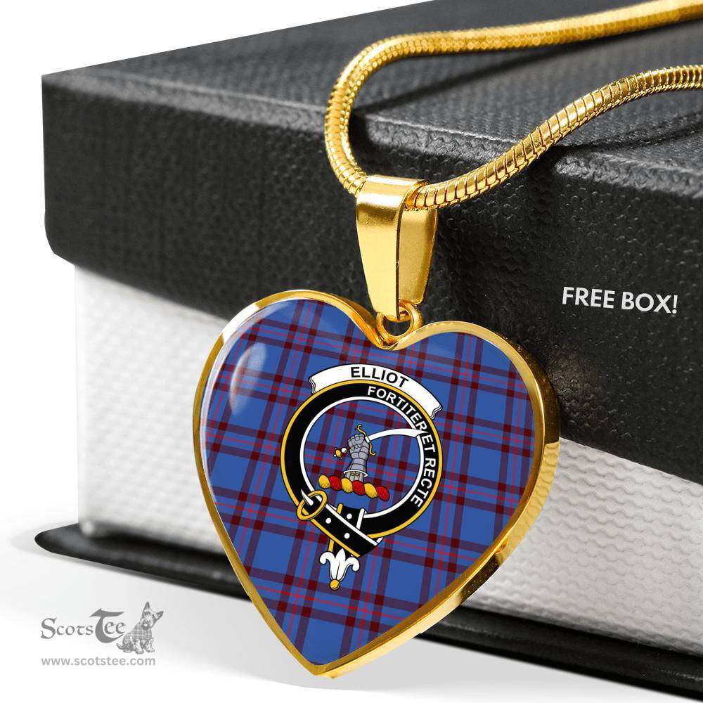 Scottish Elliot Clan Tartan Heart Necklace - Crest Classic  Scottish Plaid Tartan Plaid