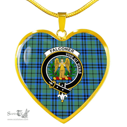 Scottish Falconer Clan Tartan Heart Necklace - Crest Classic  Scottish Plaid Tartan Plaid