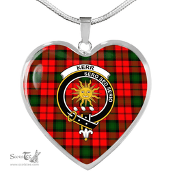 Scottish Kerr Clan Tartan Heart Necklace - Crest Classic  Scottish Plaid Tartan Plaid