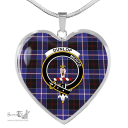Scottish Dunlop Clan Tartan Heart Necklace - Crest Classic  Scottish Plaid Tartan Plaid