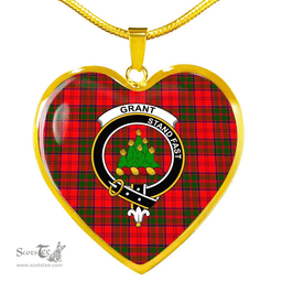 Scottish Grant Clan Tartan Heart Necklace - Crest Classic  Scottish Plaid Tartan Plaid