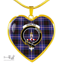 Scottish Dunlop Clan Tartan Heart Necklace - Crest Classic  Scottish Plaid Tartan Plaid