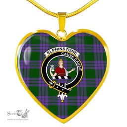 Scottish Elphinstone Clan Tartan Heart Necklace - Crest Classic  Scottish Plaid Tartan Plaid