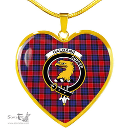 Scottish Haldane Clan Tartan Heart Necklace - Crest Classic  Scottish Plaid Tartan Plaid