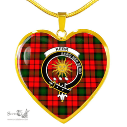 Scottish Kerr Clan Tartan Heart Necklace - Crest Classic  Scottish Plaid Tartan Plaid