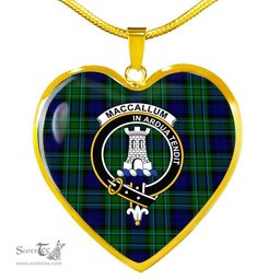 Scottish MacCallum Clan Tartan Heart Necklace - Crest Classic  Scottish Plaid Tartan Plaid