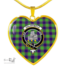 Scottish Dalrymple Clan Tartan Heart Necklace - Crest Classic  Scottish Plaid Tartan Plaid