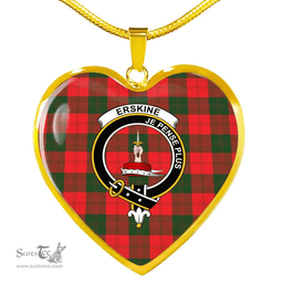 Scottish Erskine Clan Tartan Heart Necklace - Crest Classic  Scottish Plaid Tartan Plaid