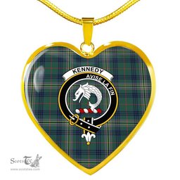 Scottish Kennedy Clan Tartan Heart Necklace - Crest Classic  Scottish Plaid Tartan Plaid