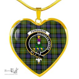 Scottish Fergusson Clan Tartan Heart Necklace - Crest Classic  Scottish Plaid Tartan Plaid