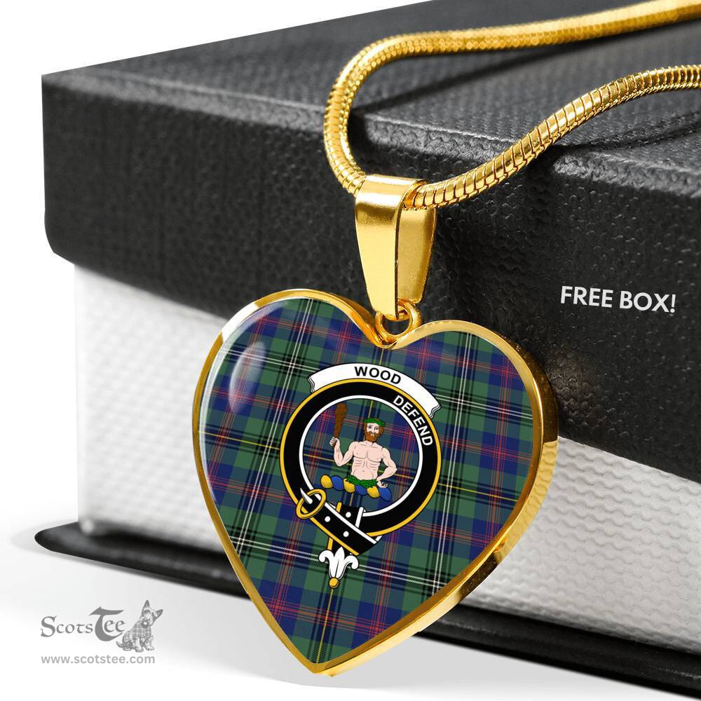 Scottish Wood Clan Tartan Heart Necklace - Crest Classic  Scottish Plaid Tartan Plaid