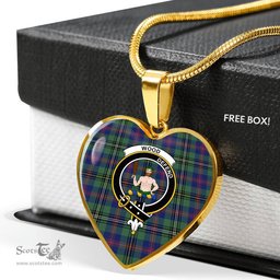 Scottish Wood Clan Tartan Heart Necklace - Crest Classic  Scottish Plaid Tartan Plaid