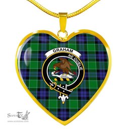 Scottish Graham of Menteith Clan Tartan Heart Necklace - Crest Classic  Scottish Plaid Tartan Plaid