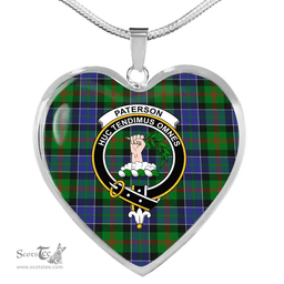 Scottish Paterson Clan Tartan Heart Necklace - Crest Classic  Scottish Plaid Tartan Plaid