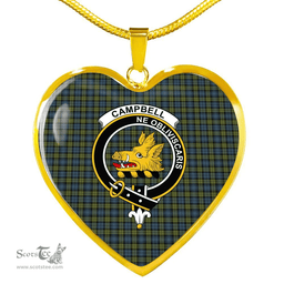 Scottish Campbell Clan Tartan Heart Necklace - Crest Classic  Scottish Plaid Tartan Plaid
