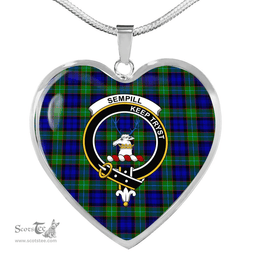 Scottish Sempill Clan Tartan Heart Necklace - Crest Classic  Scottish Plaid Tartan Plaid