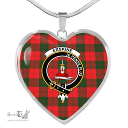 Scottish Erskine Clan Tartan Heart Necklace - Crest Classic  Scottish Plaid Tartan Plaid