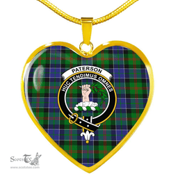 Scottish Paterson Clan Tartan Heart Necklace - Crest Classic  Scottish Plaid Tartan Plaid