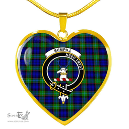 Scottish Sempill Clan Tartan Heart Necklace - Crest Classic  Scottish Plaid Tartan Plaid