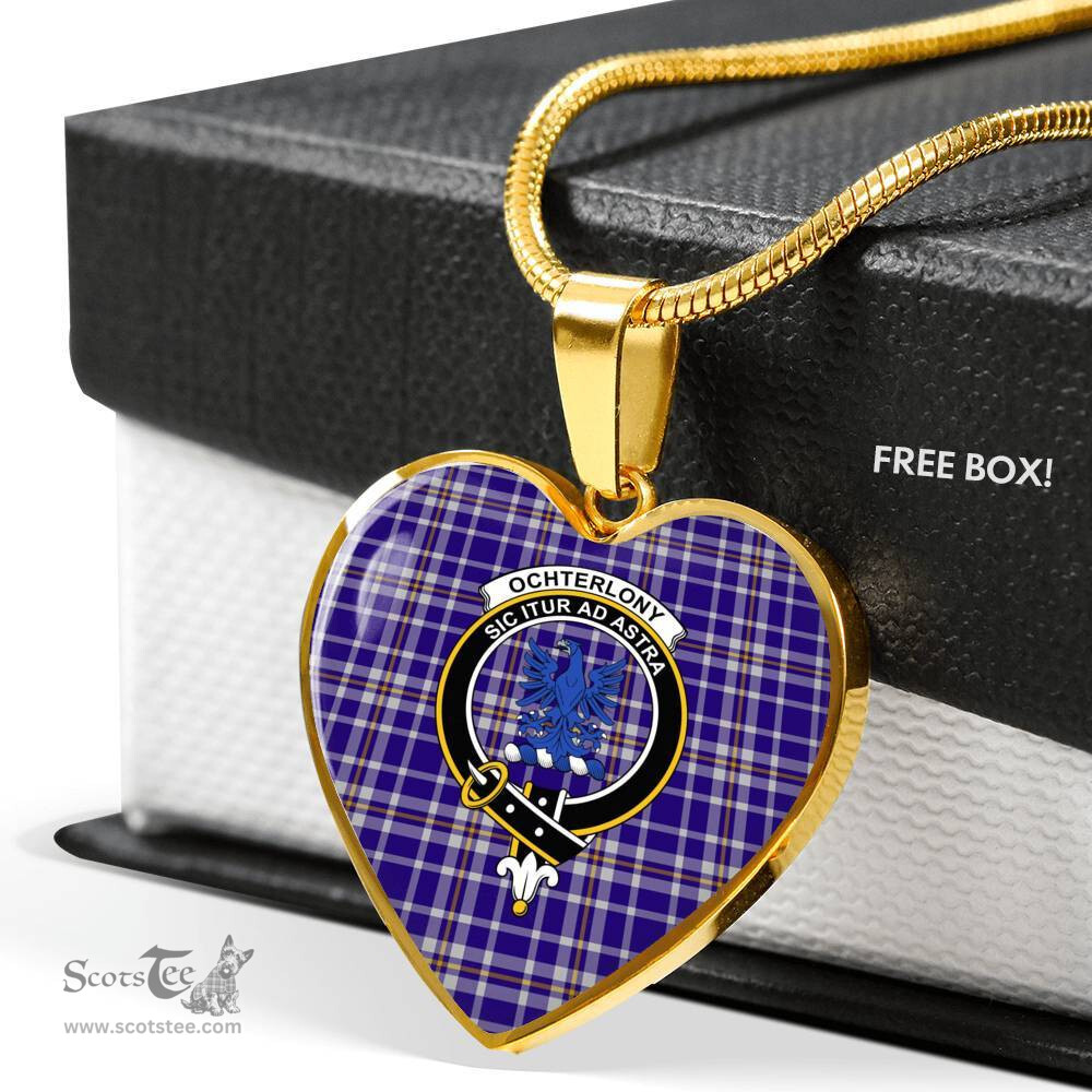 Scottish Ochterlony Clan Tartan Heart Necklace - Crest Classic  Scottish Plaid Tartan Plaid