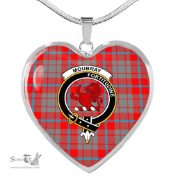 Scottish Moubray Clan Tartan Heart Necklace - Crest Classic  Scottish Plaid Tartan Plaid