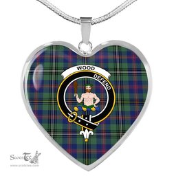Scottish Wood Clan Tartan Heart Necklace - Crest Classic  Scottish Plaid Tartan Plaid