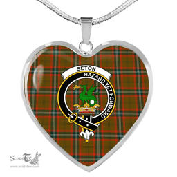 Scottish Seton Hunting Clan Tartan Heart Necklace - Crest Classic  Scottish Plaid Tartan Plaid