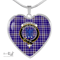 Scottish Ochterlony Clan Tartan Heart Necklace - Crest Classic  Scottish Plaid Tartan Plaid