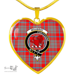 Scottish Moubray Clan Tartan Heart Necklace - Crest Classic  Scottish Plaid Tartan Plaid