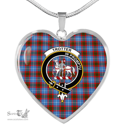 Scottish Trotter Clan Tartan Heart Necklace - Crest Classic  Scottish Plaid Tartan Plaid