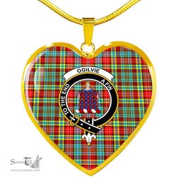 Scottish Ogilvie Clan Tartan Heart Necklace - Crest Classic  Scottish Plaid Tartan Plaid