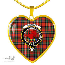 Scottish Stewart Royal Clan Tartan Heart Necklace - Crest Classic  Scottish Plaid Tartan Plaid