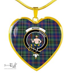 Scottish Wood Clan Tartan Heart Necklace - Crest Classic  Scottish Plaid Tartan Plaid