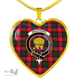 Scottish Wauchope Clan Tartan Heart Necklace - Crest Classic  Scottish Plaid Tartan Plaid