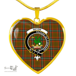Scottish Seton Hunting Clan Tartan Heart Necklace - Crest Classic  Scottish Plaid Tartan Plaid